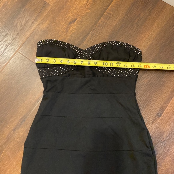 GRASS COLLECTION BLACK BANDAGE BODYCON STUDDED STRAPLESS  MINI DRESS SZ 9 - Picture 7 of 12